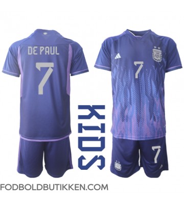 Argentina Rodrigo de Paul #7 Udebanetrøje Børn VM 2022 Kortærmet (+ Korte bukser)